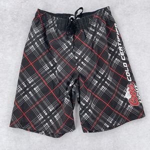 Coors Light Plaid BOARD SHORTS Black Gray Red Swim Trunks Mesh Lined‎ Mens S